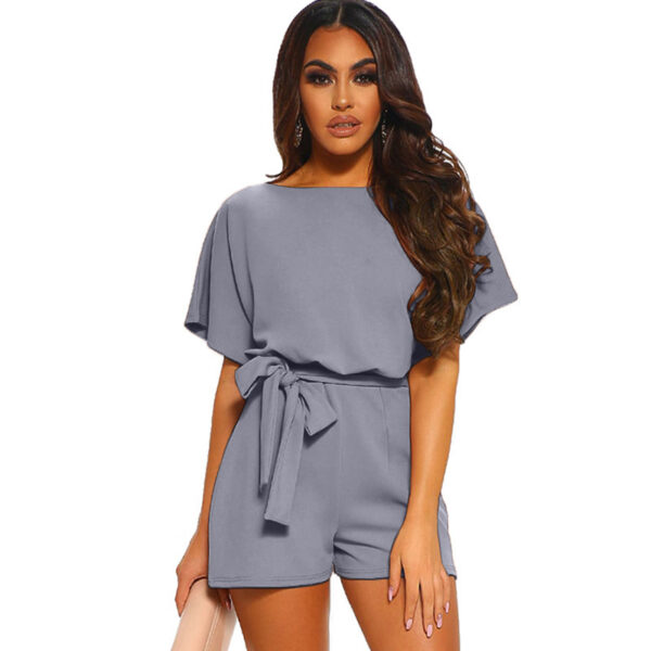 A, Women's Round Neck Short-sleeved Lace-up Jumpsuit - Image 6