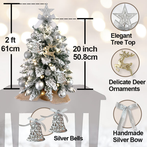 2025 2ft Mini Christmas Tree With Light Artificial Small Tabletop Christmas Decoration With Flocked Snow - Image 6